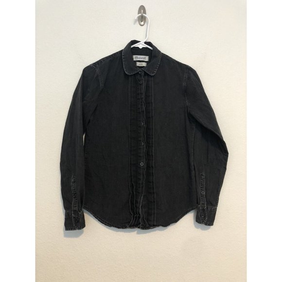 Madewell Black Denim Front Ruffle Button Up Shirt Top Women Size Small - Picture 16 of 16